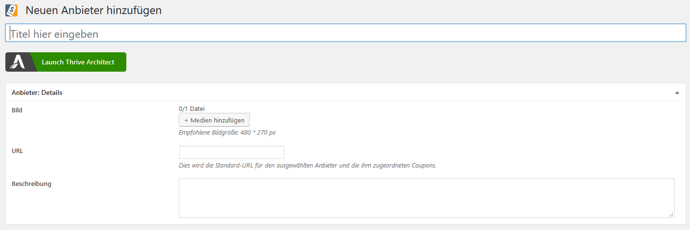Affiliate Coupons Plugin - Anbieter hinzufügen