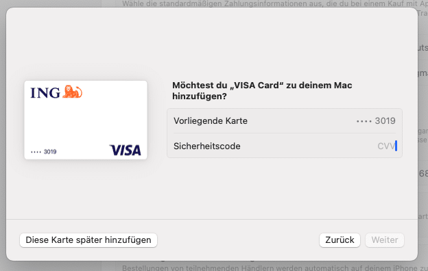 Apple Pay Wallet iMac hinzufügen