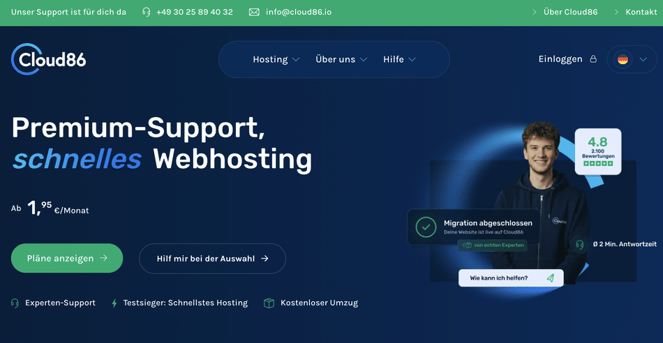 Cloud86 Wordpress webhosting