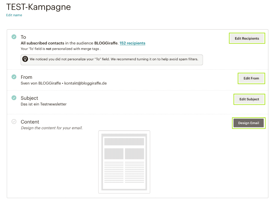 Mailchimp Newsletter erstellen: Kampagnenübersicht